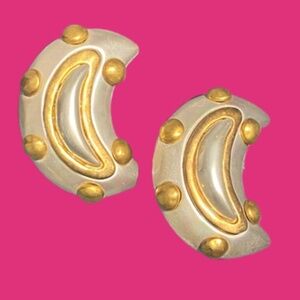 Vintage 1980s CAROLEE Silver/Gold Clip on Moon Earrings​